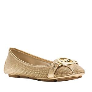 NEW MICHAEL KORS Fulton Metallic Gold Canvas and Leather Moccasin Flats - 6.5